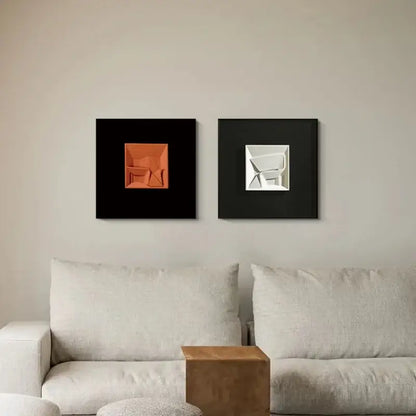 Abstract geometric wall decoration orange & white living room art pieces