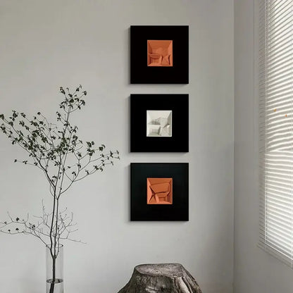 Abstract geometric wall decoration orange & white living room art pieces