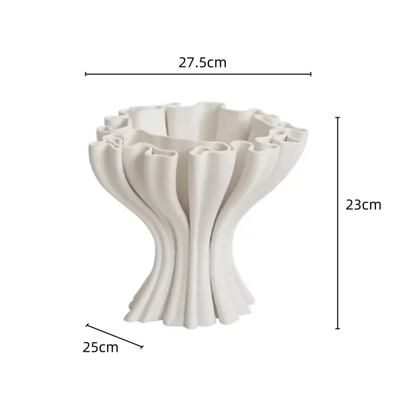 Abstract geometry white fluted ceramic triple opening vase living room