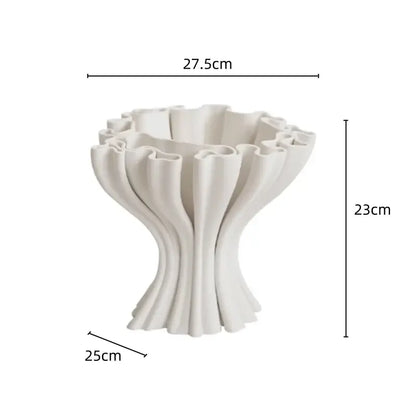 Abstract geometry white fluted ceramic triple opening vase living room