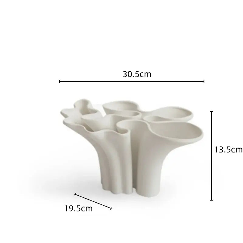 Abstract geometry white fluted ceramic triple opening vase living room
