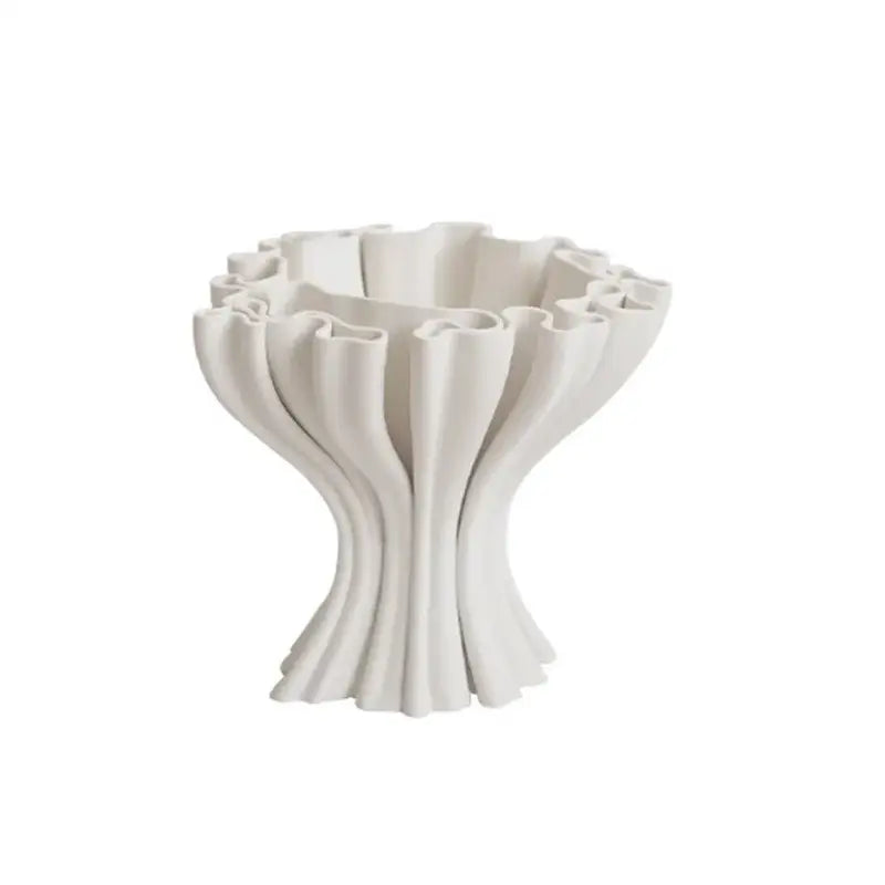 Abstract geometry white fluted ceramic triple opening vase living room