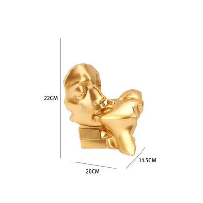 Abstract gold head couple sculpture living room decor