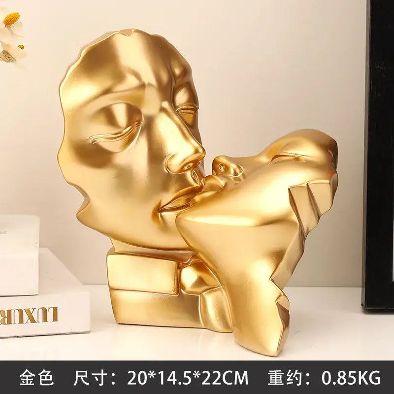 Abstract gold head couple sculpture living room decor