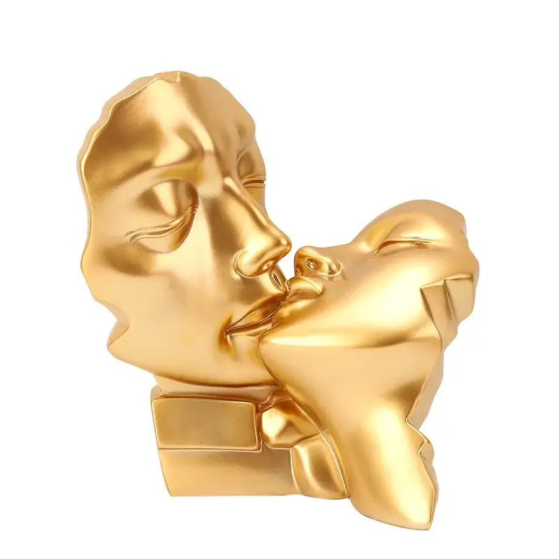 Abstract gold head couple sculpture living room decor