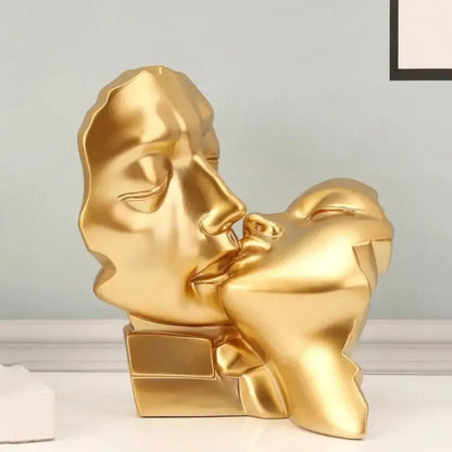 Abstract gold head couple sculpture living room decor