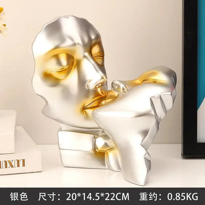 Abstract gold head couple sculpture living room decor