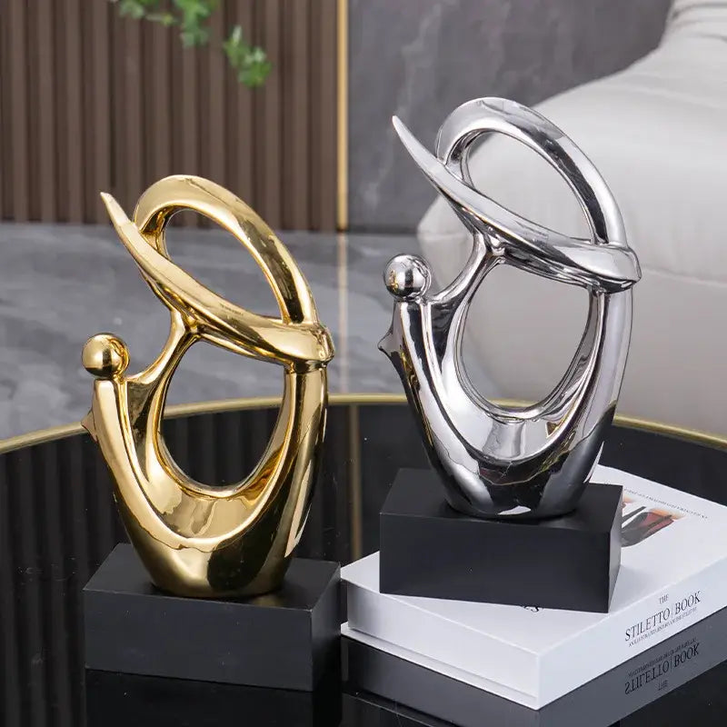 Abstract gold & silver human decorative figurine living room art