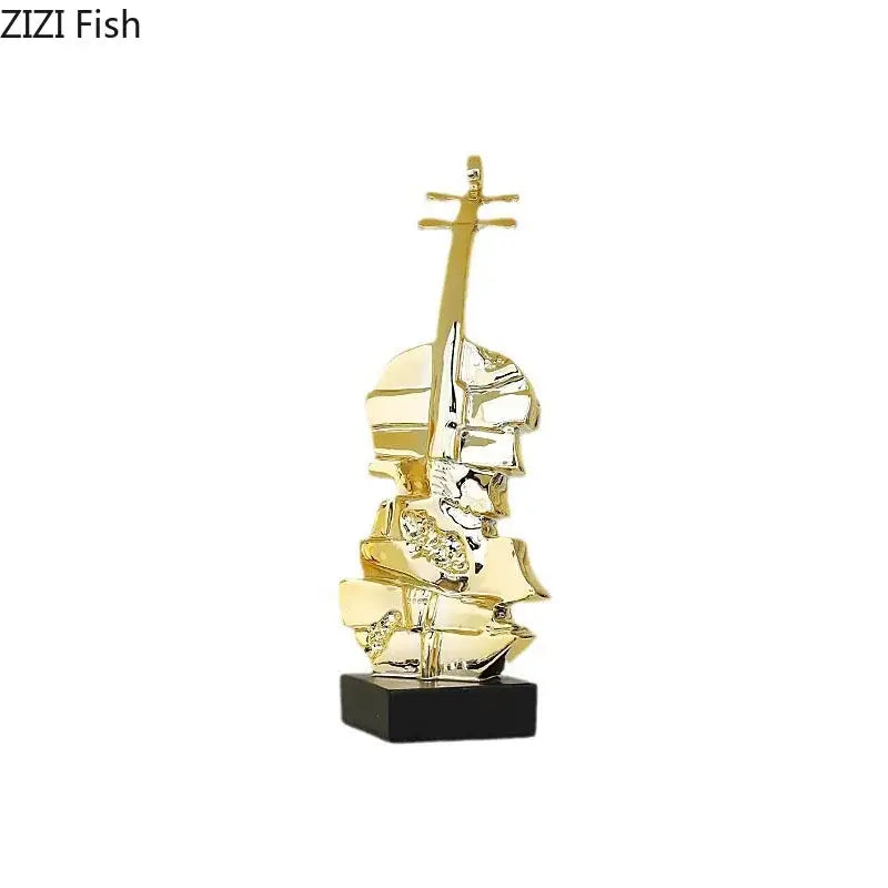Abstract gold & silver violin sculpture living room table decor