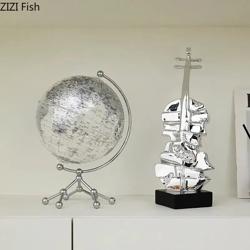 Abstract gold & silver violin sculpture living room table decor