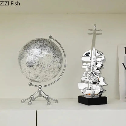 Abstract gold & silver violin sculpture living room table decor