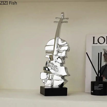 Abstract gold & silver violin sculpture living room table decor