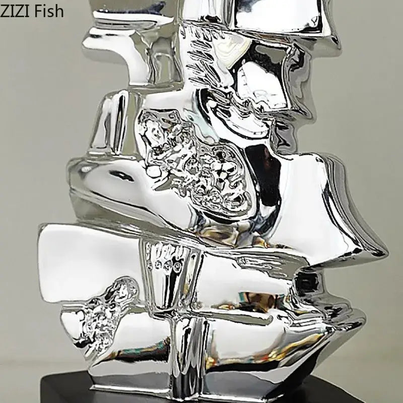 Abstract gold & silver violin sculpture living room table decor