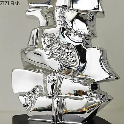 Abstract gold & silver violin sculpture living room table decor