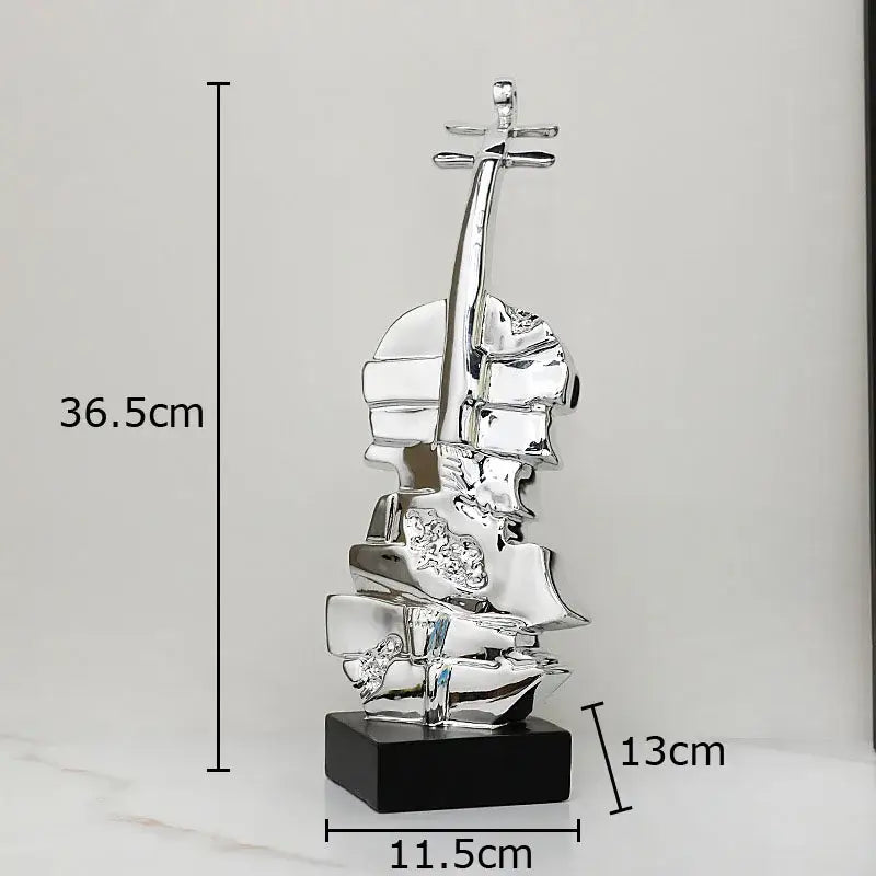 Abstract gold & silver violin sculpture living room table decor