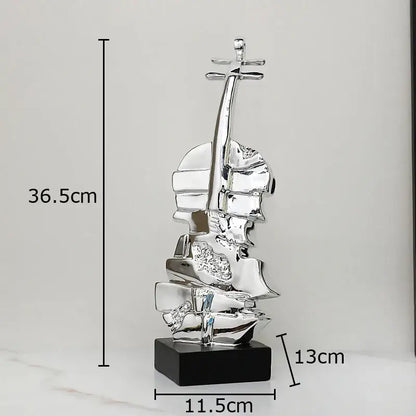 Abstract gold & silver violin sculpture living room table decor