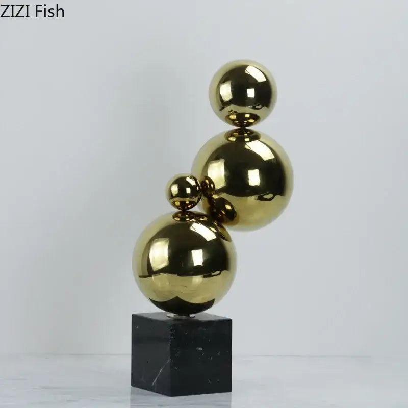 Abstract golden balls geometric metal sculpture living room decor