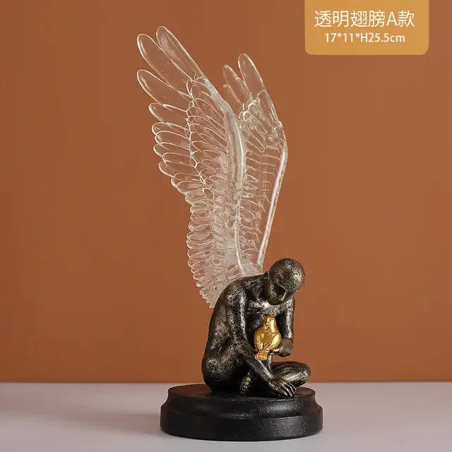 Abstract golden character winged angel resin statue living room decor