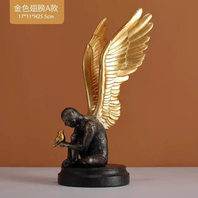 Abstract golden character winged angel resin statue living room decor