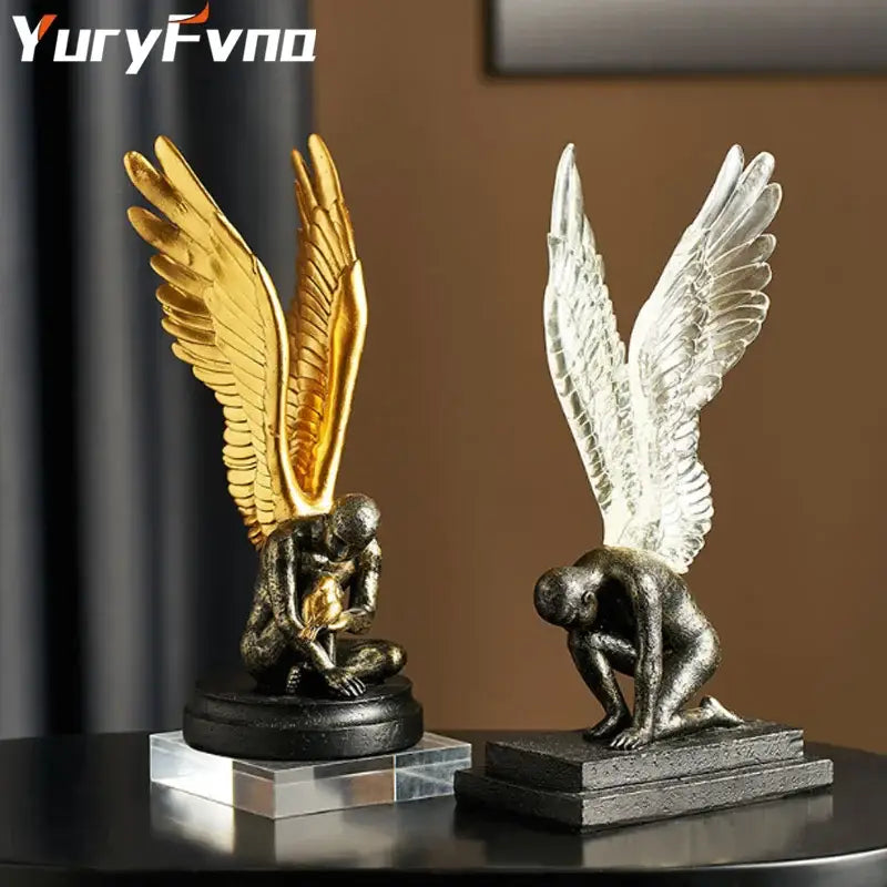 Abstract golden character winged angel resin statue living room decor