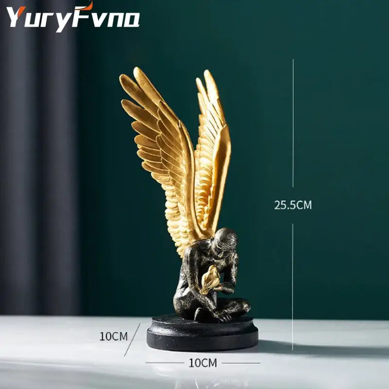 Abstract golden character winged angel resin statue living room decor