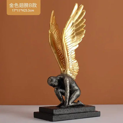 Abstract golden character winged angel resin statue living room decor