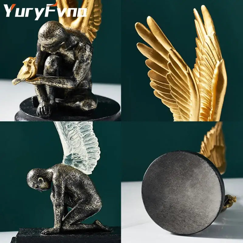 Abstract golden character winged angel resin statue living room decor