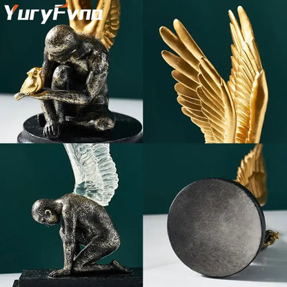 Abstract golden character winged angel resin statue living room decor