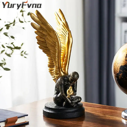 Abstract golden character winged angel resin statue living room decor