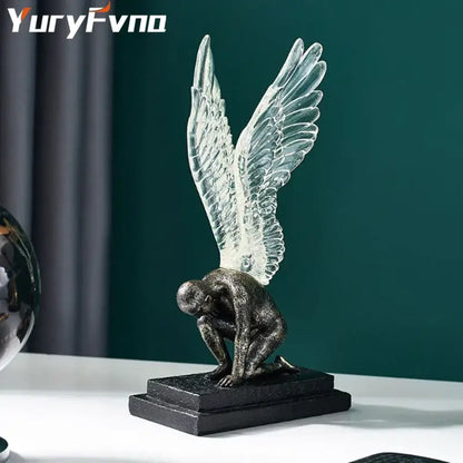 Abstract golden character winged angel resin statue living room decor
