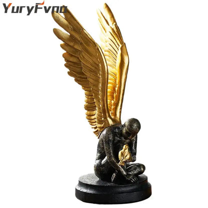 Abstract golden character winged angel resin statue living room decor
