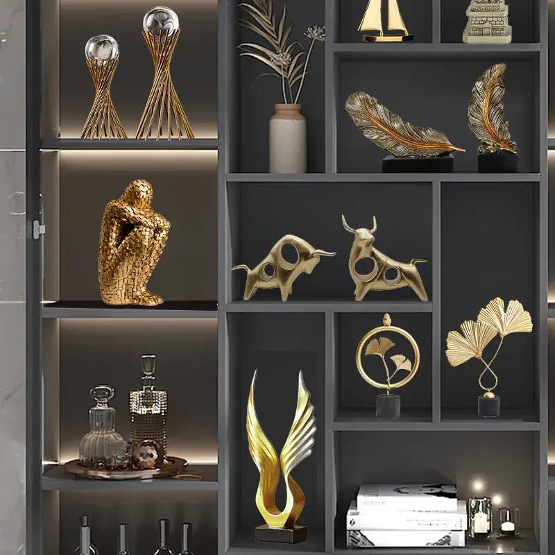 Abstract golden eagle resin statue living room decor