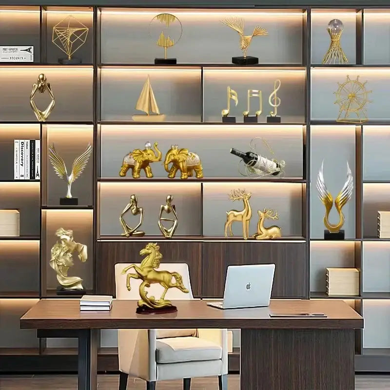 Abstract golden eagle resin statue living room decor