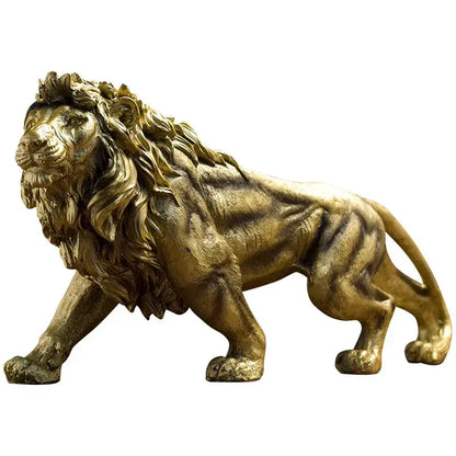 Abstract golden lion crown statue living room animal sculpture