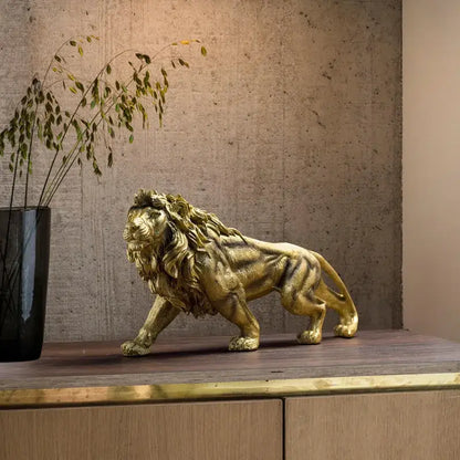 Abstract golden lion crown statue living room animal sculpture
