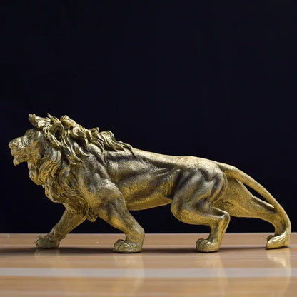 Abstract golden lion crown statue living room animal sculpture