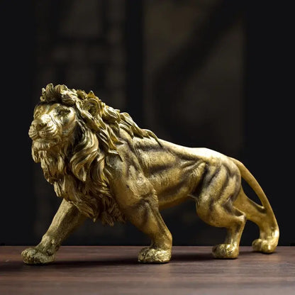Abstract golden lion crown statue living room animal sculpture