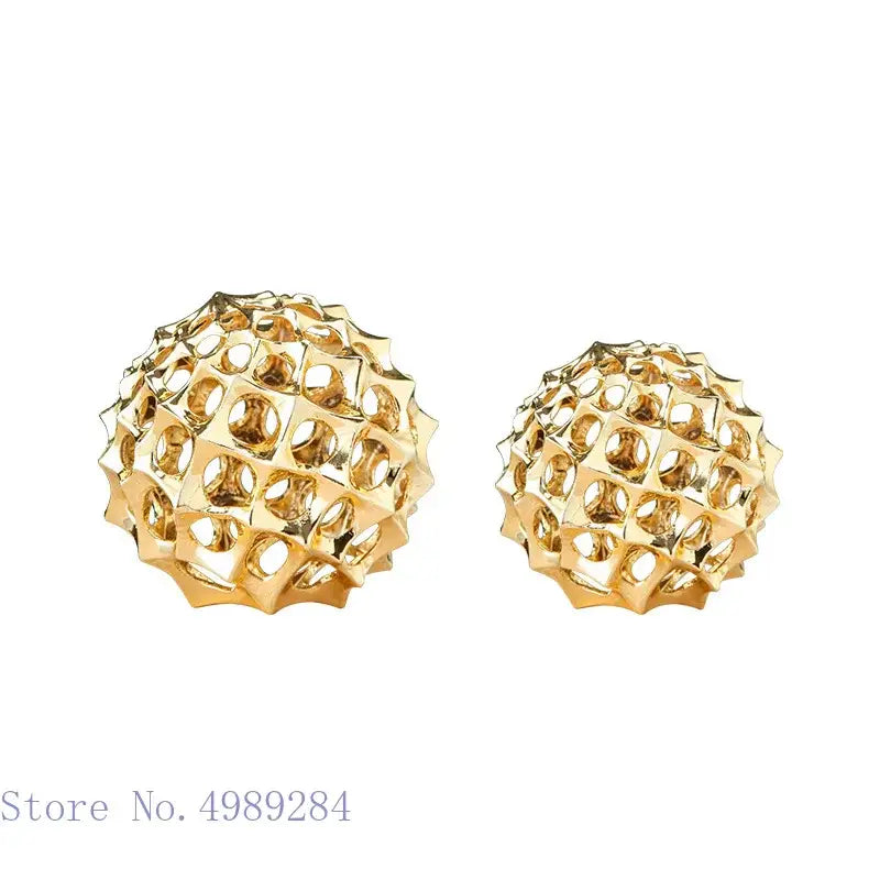 Abstract golden metal hollow ball spike ornaments living room decor