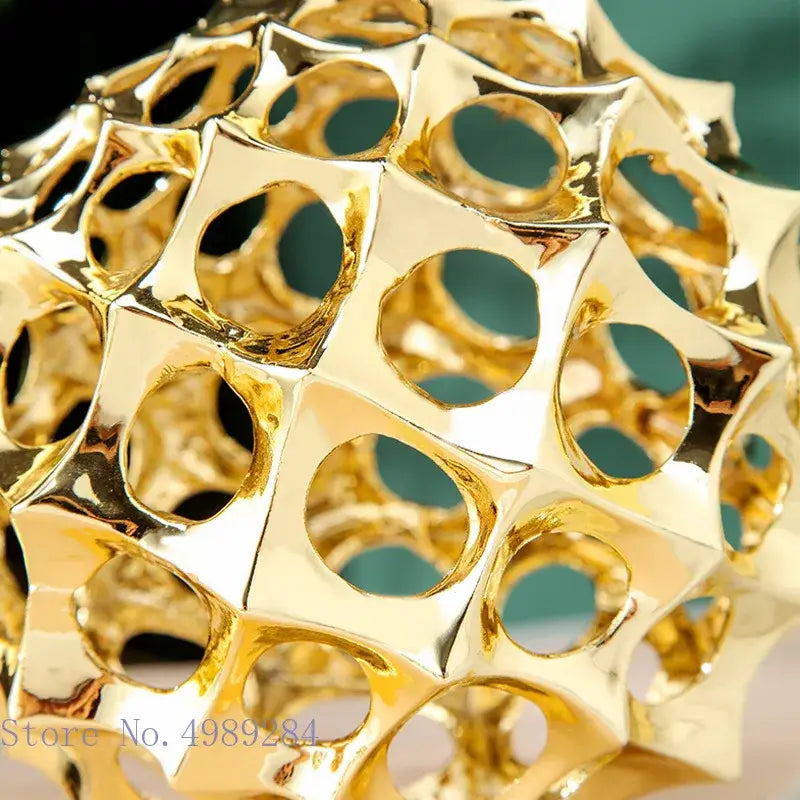 Abstract golden metal hollow ball spike ornaments living room decor