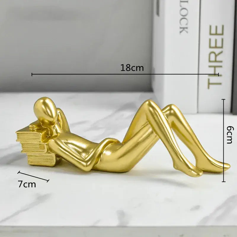 Abstract golden thinker reader man figurine living room decor