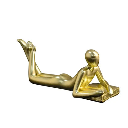 Abstract golden thinker reader man figurine living room decor