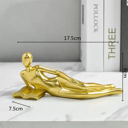 Abstract golden thinker reader man figurine living room decor