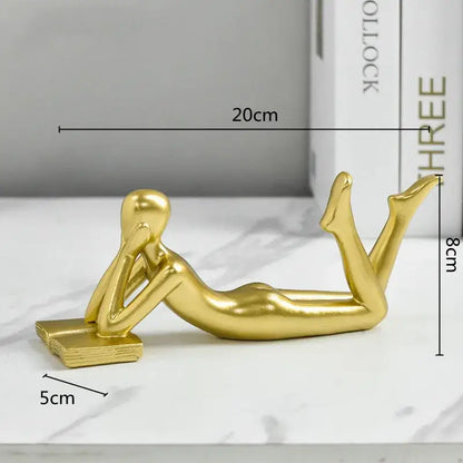 Abstract golden thinker reader man figurine living room decor