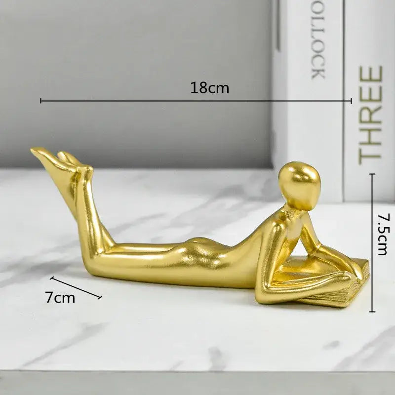 Abstract golden thinker reader man figurine living room decor