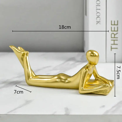 Abstract golden thinker reader man figurine living room decor
