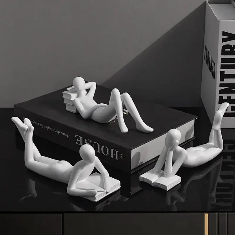Abstract golden thinker reader man figurine living room decor