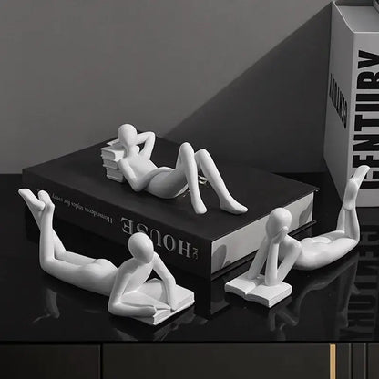 Abstract golden thinker reader man figurine living room decor