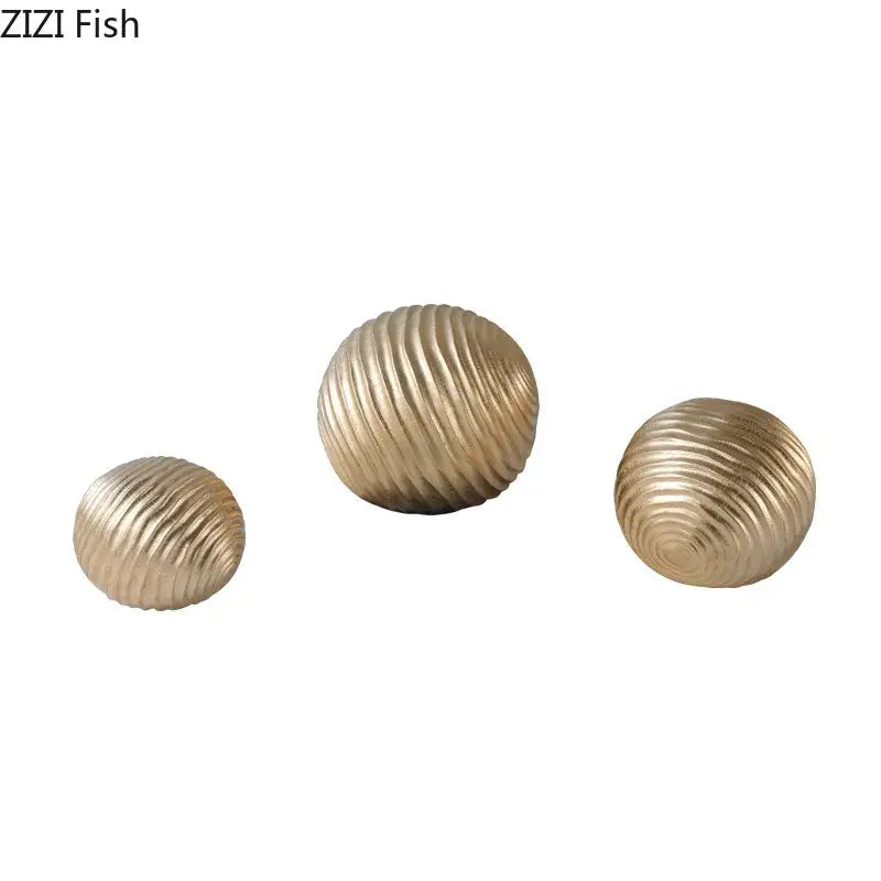 Abstract golden wave ball sculpture living room ribbed metal decor