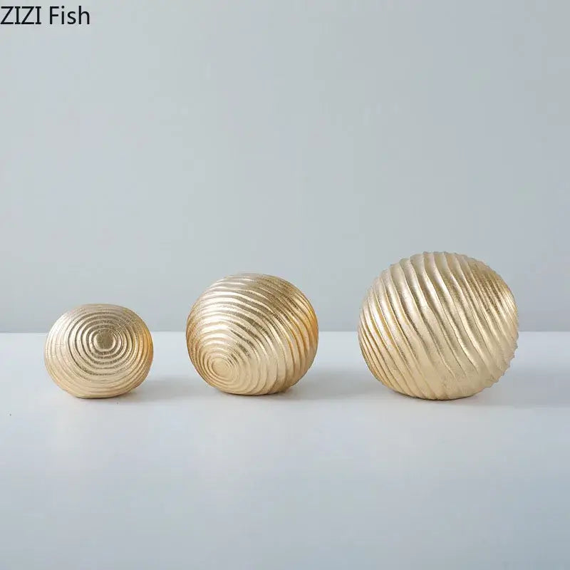 Abstract golden wave ball sculpture living room ribbed metal decor