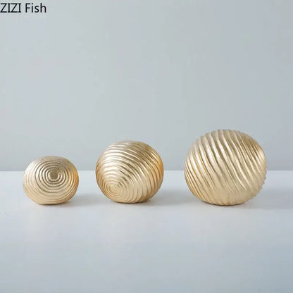 Abstract golden wave ball sculpture living room ribbed metal decor